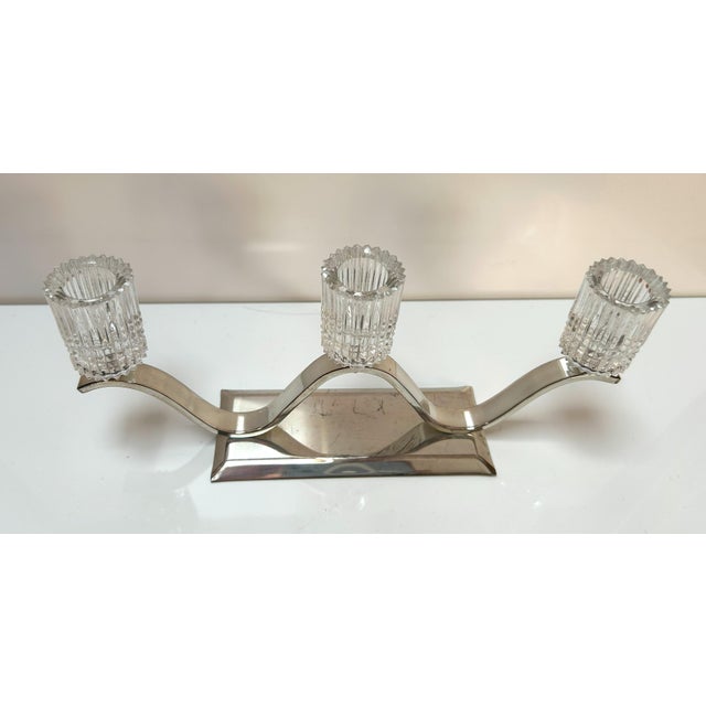 Brass-Plated and Glass Candlestick, 1960s For Sale - Image 3 of 5