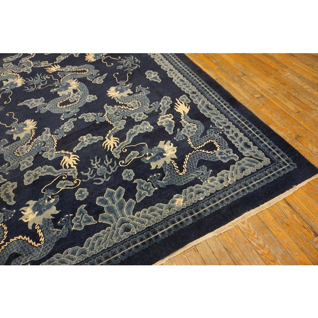 Early 20th Century 1920s Blue Navy Dragon Antique Chinese Peking Rug 7' X 10' Handknotted Wool Carpet For Sale - Image 5 of 6
