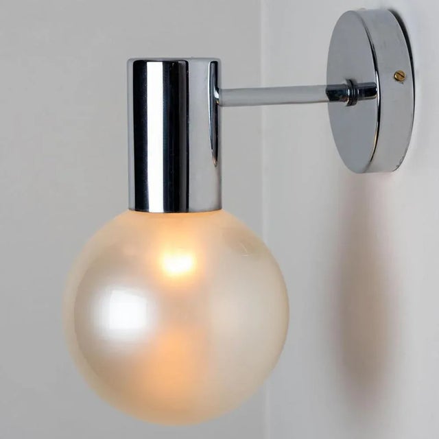 Glass Opal Glass and Chrome Wall Light from Glashütte Limburg, 1970s For Sale - Image 7 of 15