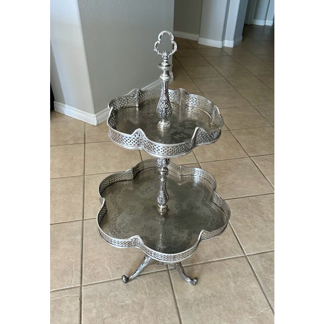 Traditional 2-Tier Regency Silverplate Dessert/Beverage Etagere Display Table For Sale - Image 3 of 12