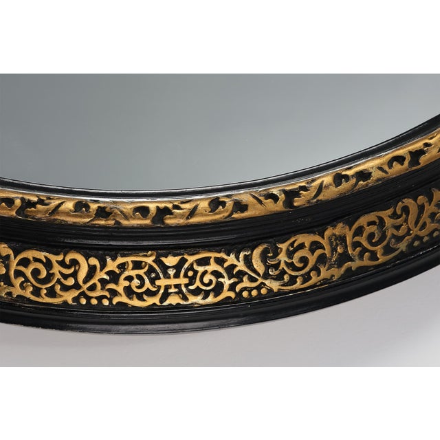 French Neoclassical Oval Black and Gilt Mirror, 1950s For Sale - Image 9 of 11