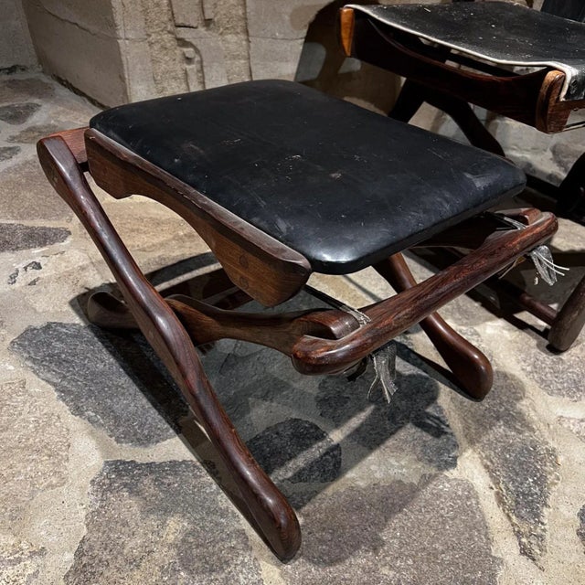 Black 1950s Don Shoemaker Scissor Style Sling Chair & Stool Mexico For Sale - Image 8 of 12