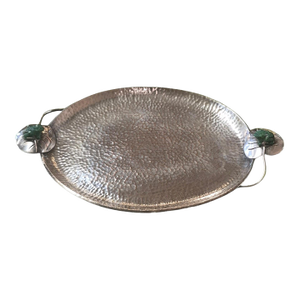 1950s Whimsical Silver-Plate & Malachite Serving Tray by Emilia Castillo