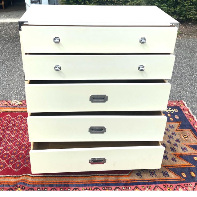 Vintage Bernhardt White Campaign 5 Drawer Dresser Chairish