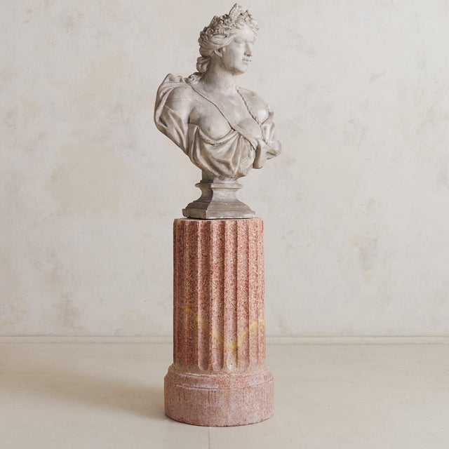 Neoclassical Italian Neoclassical Scagliola Marble Fluted Pedestal, 1940s For Sale - Image 3 of 7