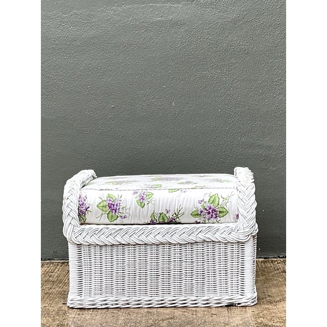 Vintage Braided White Rattan Ottoman For Sale - Image 12 of 12