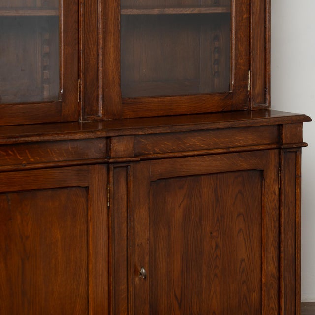 Wood Early 20th Century French Oak Bookcase Cabinet With Glass Doors For Sale - Image 7 of 13