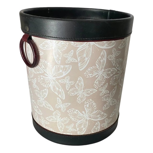 Faux Leather Trash Can in Black and Grey Color, Italy, 1970s For Sale