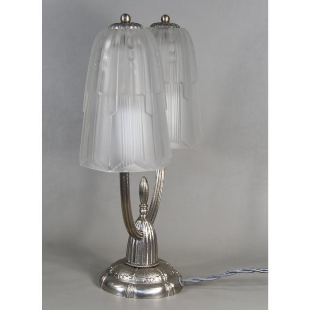 Silver Georges Leleu - French Art Deco 1930s Twin Branch Table Lamp - A Pair For Sale - Image 8 of 11