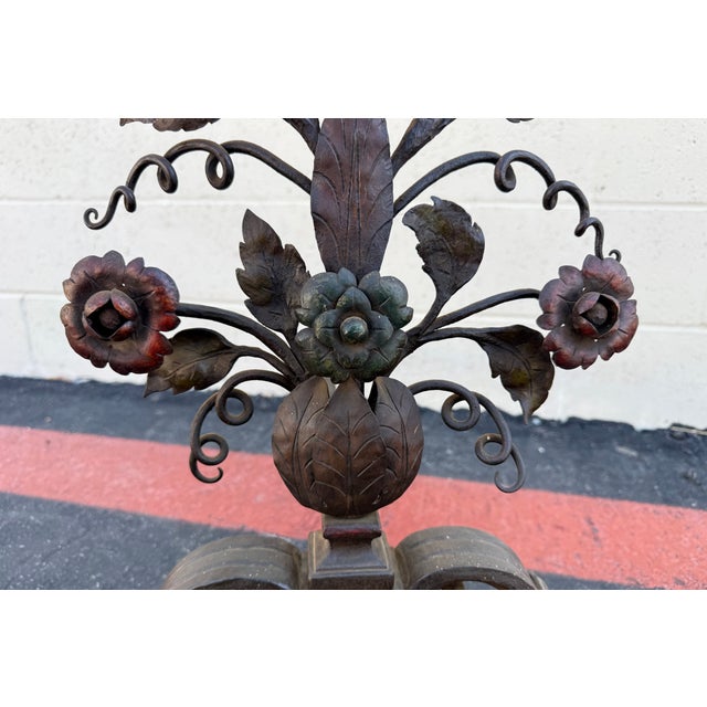 Metal Pair of 19th Century Italian Wrought Iron Floral Andirons With Scroll Legs For Sale - Image 7 of 18