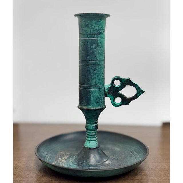 Vintage Oxidized Brass Candlestick With Candle Push Handle For Sale - Image 11 of 12