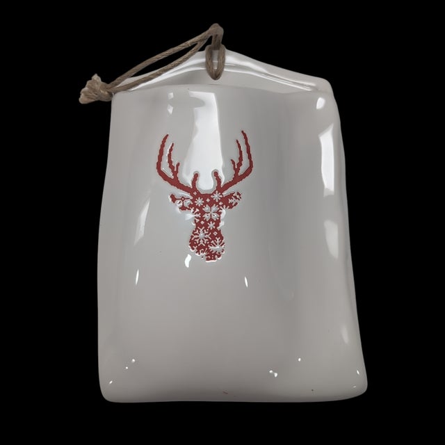 Creative Co-op Reindeer Wall Pockets Hanging Ceramic White Red Christmas Deer Antlers Horns Cabin Lodge Outdoorsy Add a...