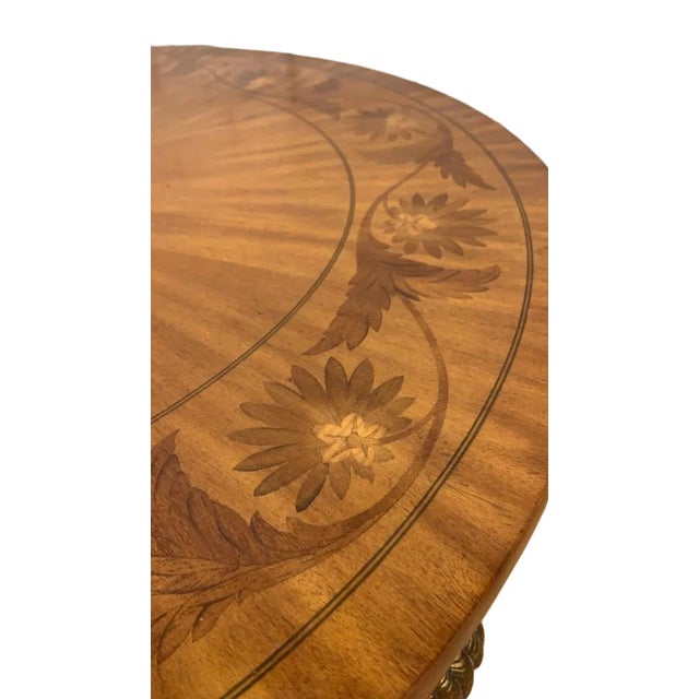 Brown Hollywood Regency Round Brass Palm Tree Legs Accent Table by Maitland Smith For Sale - Image 8 of 9