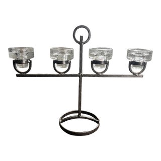 Vintage Mid Century Swedish Erik Hoglund Iron Glass Candelabra Candleholder Votive Holder -Sweden For Sale