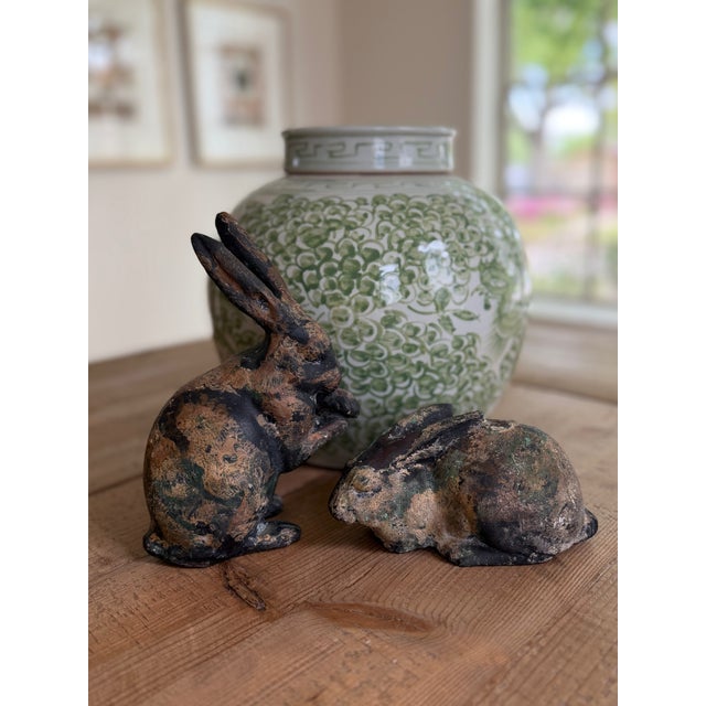 Farmhouse Bronze Patinated Hares - A Pair For Sale - Image 3 of 12