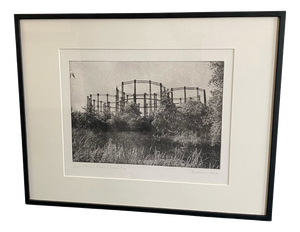 Barbara Webb, Gasometers, Kings Cross, Limited Edition Etching, 1990s, Framed