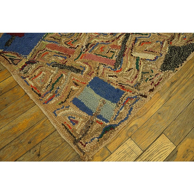 1930s Multicolor Geometric Antique American Hooked Rug 3'0" X 3'5" Handknotted Wool Carpet For Sale - Image 4 of 4
