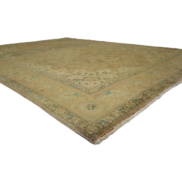 Vintage Persian Tabriz Area Rug with Traditional Style 8'05 X 12'00. This hand-knotted wool vintage Persian Tabriz rug...