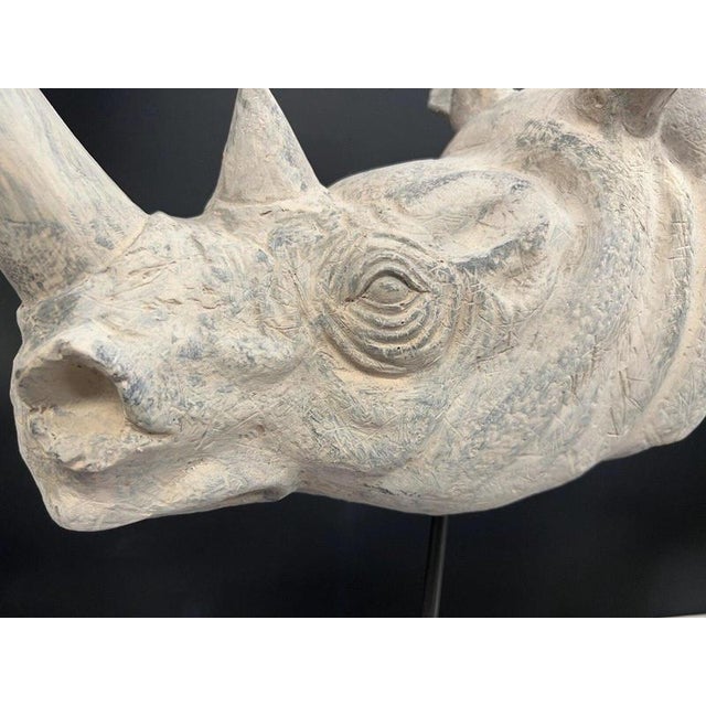 Large Realistic Rhinoceros Head Bust Sculpture on Metal Stand For Sale - Image 11 of 12