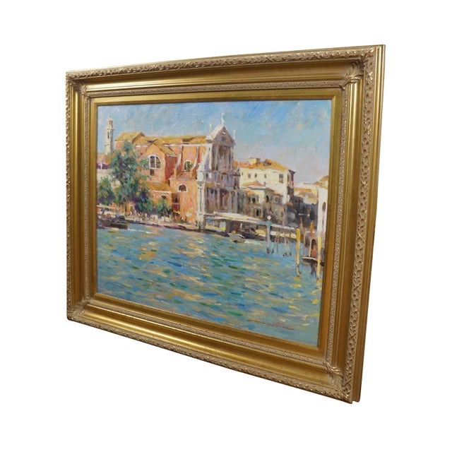 Impressionist Venice Reflections Leonard Wren Impressionist Oil Painting Canal San Stae For Sale - Image 3 of 12