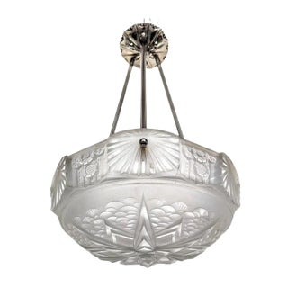 French Art Deco Pendant Chandelier by Muller Freres ( Pair Available ) For Sale