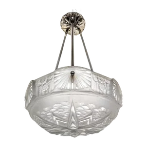 French Art Deco Pendant Chandelier by Muller Freres ( Pair Available )