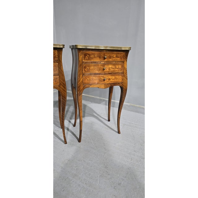 French Marquetry Bedside Lamp Tables, 1900, Set of 2 For Sale - Image 6 of 12