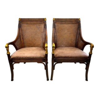 Vintage Cane-Back Armchairs With Gilt Accents, a Pair For Sale