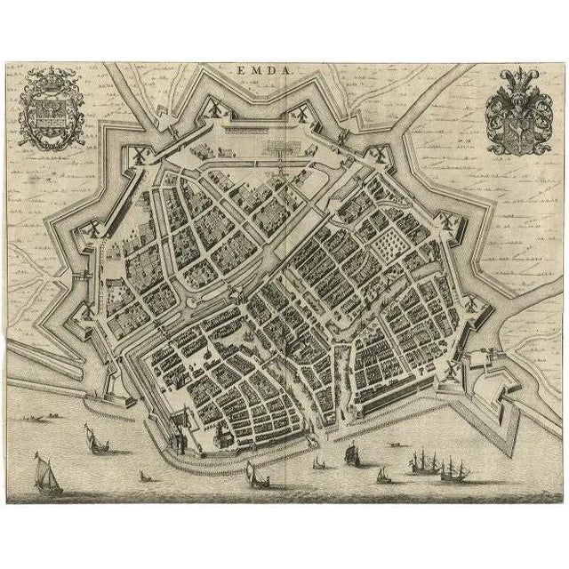 Map of the City of Emden by Blaeu, 1649 For Sale