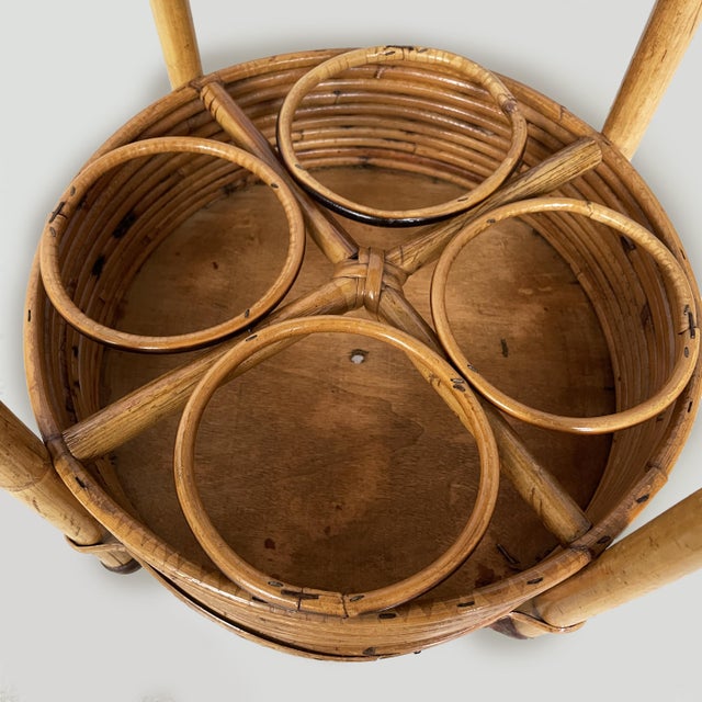 Wood Mid-Century Modern Italian Bamboo and Rattan Serving Trolley, 1960s For Sale - Image 7 of 10