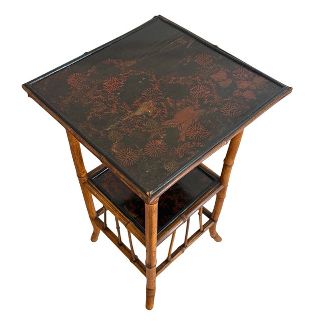 Japanese Antique Bamboo and Japanese Laquered Table For Sale - Image 3 of 10