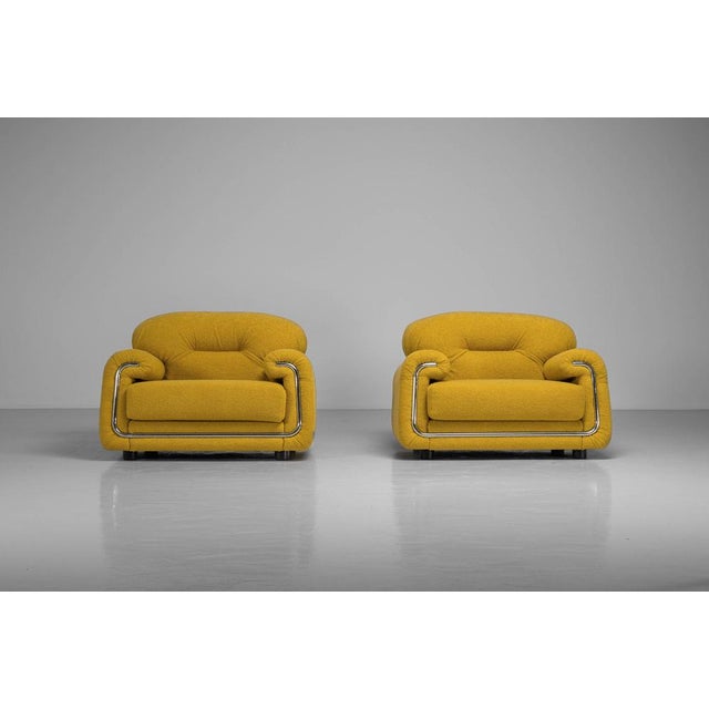 Textile Lounge Chairs in Yellow Bouclé from Salotti B&T, Italy, 1970s, Set of 2 For Sale - Image 7 of 17