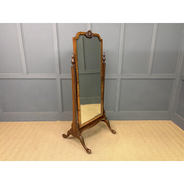 1920s Queen Anne Style Walnut Cheval Mirror, 1920 For Sale - Image 5 of 14