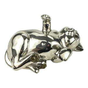 Vintage Pewter Playful Cat Kitty Paper Weight
