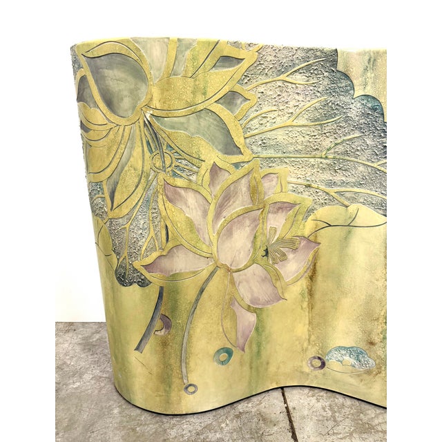 Wood Sinuous Biomorphic Bentwood Carved Console Table, Asian Floral Painted Details For Sale - Image 7 of 9
