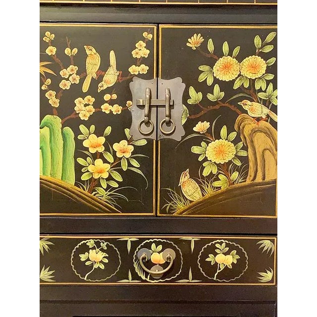 Chinese Shanxi Black Lacquer Hand Painted Elm Buffet Table For Sale - Image 3 of 6