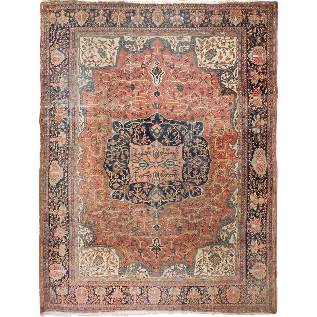 Authentic Antique Hand Knotted Persian Sarouk Farahan Rug - 8'8"x 11'6" For Sale - Image 13 of 13