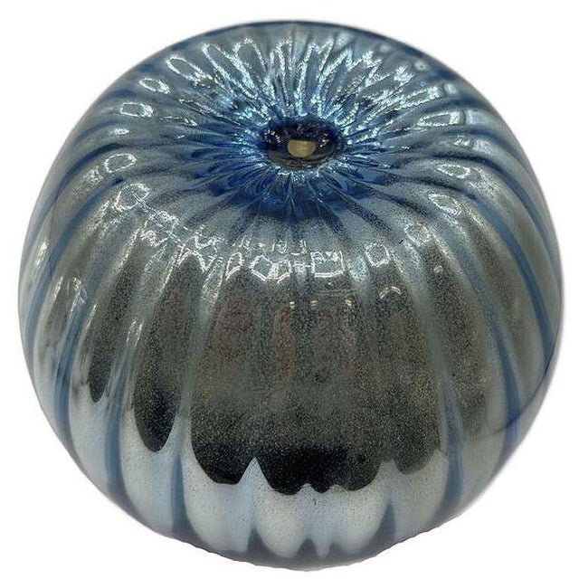 Metal 1930s Czechoslovakian Art Deco Cobalt Mercury Glass Round Ball Candlestick Holders , Pair For Sale - Image 7 of 9