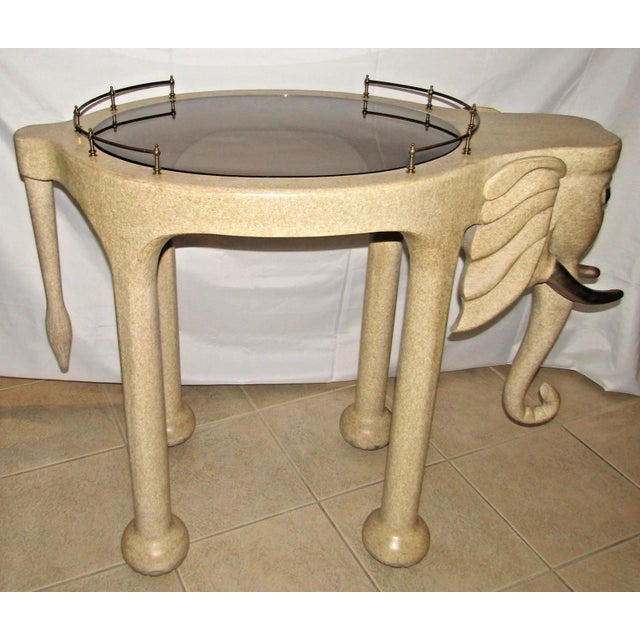 Pop Art Hand Carved Wood Elephant Rolling Bar Cart Table by Marge Carson Circa 1990s For Sale - Image 3 of 18