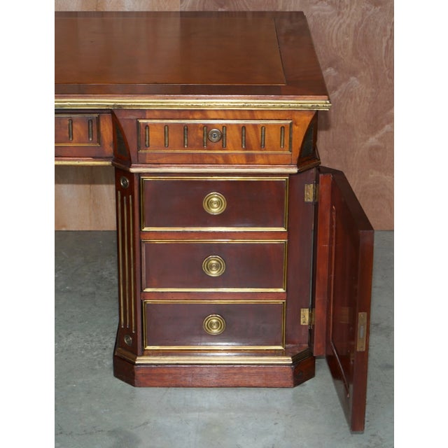 Restored 19th Century Antique Russian Mahogany & Gilt Metal Partner Desk With Leather Armchair For Sale - Image 9 of 12
