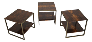Mid-Century Modern Brass and Wood Coffee Tables, Italy, 1970s, Set of 3