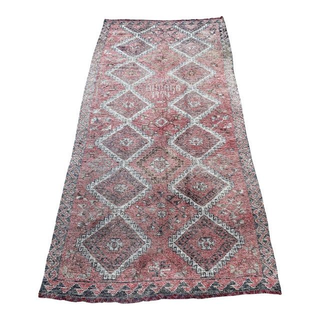 Distressed Hand-Knotted Wool Caucasian Rug 'Reservable' Signed & Dated 1994 For Sale