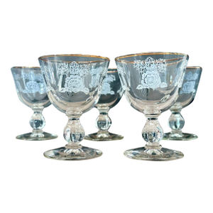 Vintage Queen Esther Goblets – Set of 4 Wine Glasses– White Rose Pattern, 5 1/2″ Tall - Set of 5