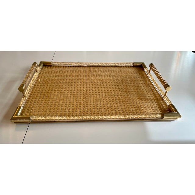 Tray in Acrylic and Viennese Wickerwork, 1970s For Sale - Image 4 of 10
