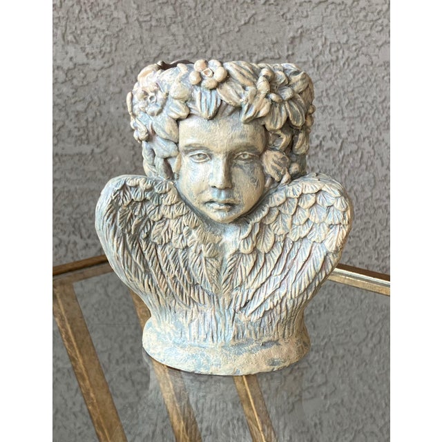 Baroque Late 20th-Century Enchanting Châteaucore-Style Three-Faced Cherub Candle or Plant Holder For Sale - Image 3 of 18