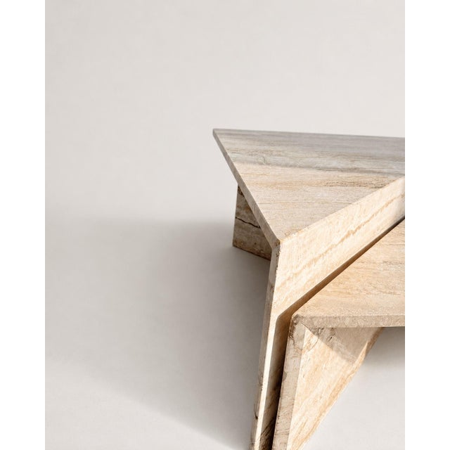 Vintage Italian Travertine Low Triangular Nesting Coffee Tables, 1970s, Set of 2 For Sale - Image 12 of 16