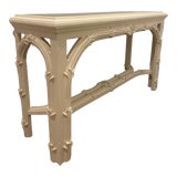 Image of 1970s Gampel Stoll Serge Roche-Style White Console Table With Leaf Detailing and Glass Top For Sale