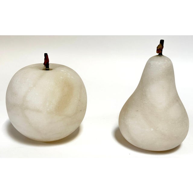 White Hand-Carved Alabaster Fruit Sculptures Pear and Apple Collectible 1980s For Sale - Image 8 of 13