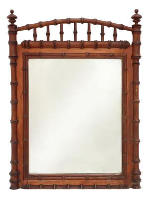 Antique Faux Bamboo Wood Mirror, France, 19th Century