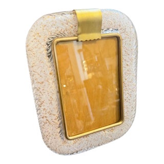 1990s Barovier Style Art Deco White and Gold Murano Glass Picture Frame For Sale